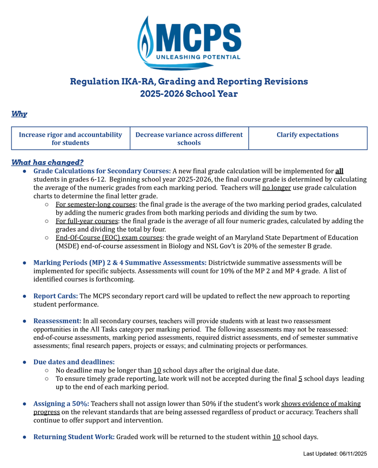 Grading and Reporting One-Pager, 2025-2026