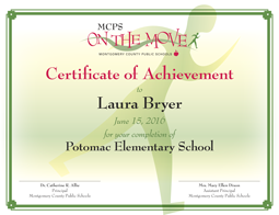 8th Grade On the Move Certificate