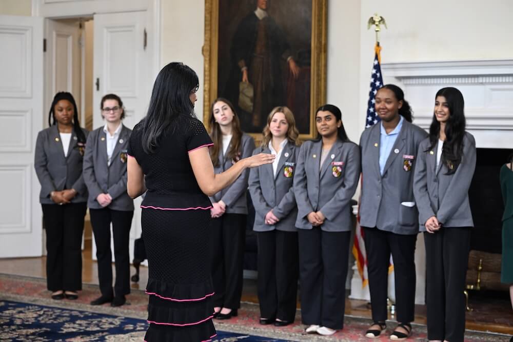 Lt. Governor Aruna Miller speaks to a group of Student Pages
