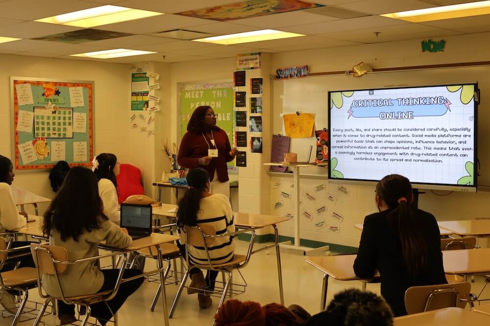 Student leaders present to their peers on the risks of opioid use