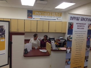 students working at the Panther Trust school bank